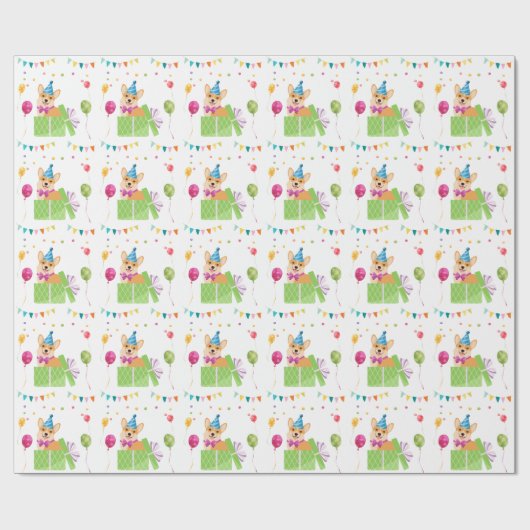 Cute Dog Puppy Thmed Kind Birthday Party Cadeaupapier (Vlak)