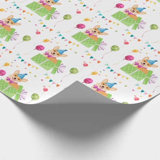 Cute Dog Puppy Thmed Kind Birthday Party Cadeaupapier (Hoek)