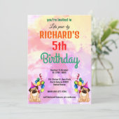 Cute Dog Puppy Thmed Kind Birthday Party Kaart (Staand voorkant)