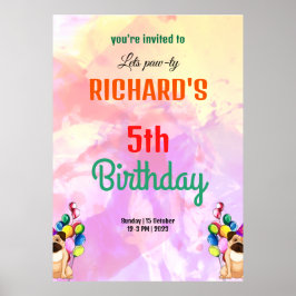 Cute Dog Puppy Thmed Kind Birthday Party Poster