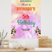Cute Dog Puppy Thmed Kind Birthday Party Poster (Keuken)