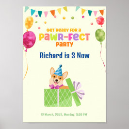 Cute Dog Puppy Thmed Kind Birthday Party Poster