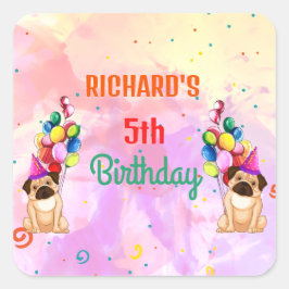 Cute Dog Puppy Thmed Kind Birthday Party Vierkante Sticker