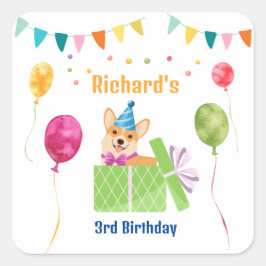 Cute Dog Puppy Thmed Kind Birthday Party Vierkante Sticker