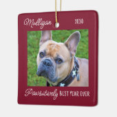 Cute Dog Red Quarantine-kerstfoto Keramisch Ornament (Links)