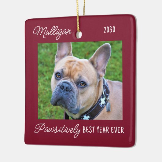 Cute Dog Red Quarantine-kerstfoto Keramisch Ornament (Links)
