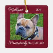 Cute Dog Red Quarantine-kerstfoto Keramisch Ornament (Voorkant)