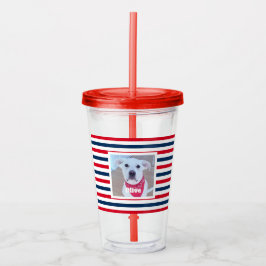 Cute Dog Red White Blue Stripes Patriottic Photo Acryl Drinkbeker