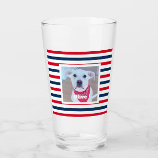 Cute Dog Red White Blue Stripes Patriottic Photo Glas