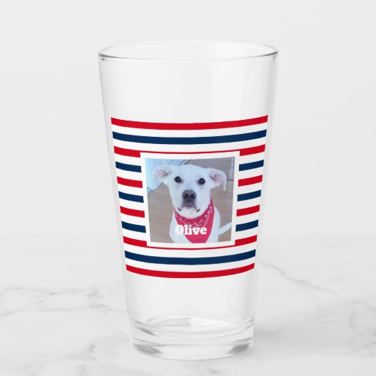 Cute Dog Red White Blue Stripes Patriottic Photo Glas (Voorkant)