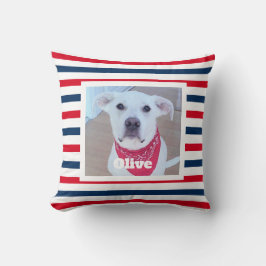 Cute Dog Red White Blue Stripes Patriottic Photo Kussen