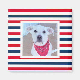 Cute Dog Red White Blue Stripes Patriottic Photo Magneet