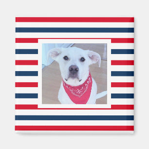 Cute Dog Red White Blue Stripes Patriottic Photo Magneet