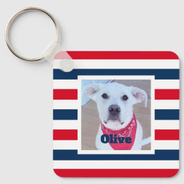 Cute Dog Red White Blue Stripes Patriottic Photo Sleutelhanger