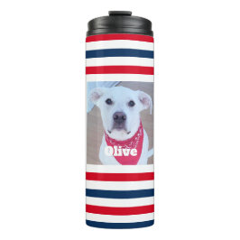 Cute Dog Red White Blue Stripes Patriottic Photo Thermosbeker