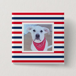Cute Dog Red White Blue Stripes Patriottic Photo Vierkante Button 5,1 Cm