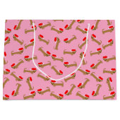 Cute Dog Santa Dachshund Pattern Roze Kerstmis Groot Cadeauzakje (Voorkant)
