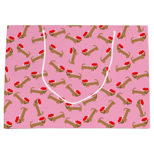 Cute Dog Santa Dachshund Pattern Roze Kerstmis Groot Cadeauzakje (Voorkant)