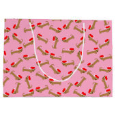 Cute Dog Santa Dachshund Pattern Roze Kerstmis Groot Cadeauzakje (Achterkant)