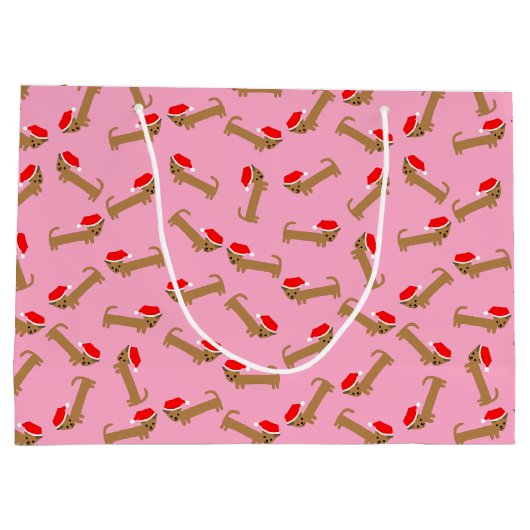 Cute Dog Santa Dachshund Pattern Roze Kerstmis Groot Cadeauzakje (Achterkant)