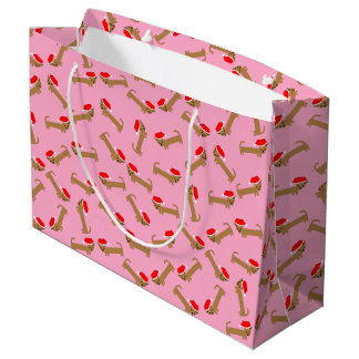Cute Dog Santa Dachshund Pattern Roze Kerstmis Groot Cadeauzakje