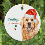 Cute Dog Santa Dog Pet Golden Retriever Keramisch Ornament<br><div class="desc">Decorteer je boom en bederf je favoriete gouden rector, hond of puppy dit vakantieseizoen met dit schattige Eerste Kerstfeest Golden Retriever Santa puppy ornament en bijbehorend decor. Een geweldig cadeau aan alle Golden Retriever Lovers. Deze gouden kerst-kerstversiering zal een favoriet zijn onder de gouden reclameters. Personaliseer met naam en jaar....</div>