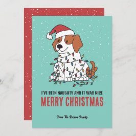 Cute Dog Santa Naughty en Nice Merry Kerstmis Feestdagenkaart