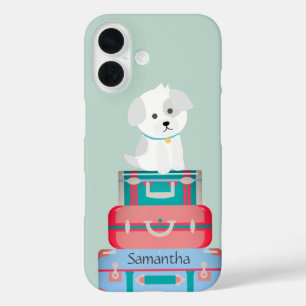 Cute Dog Sat on Suitcases Personated iPhone 16 Hoesje