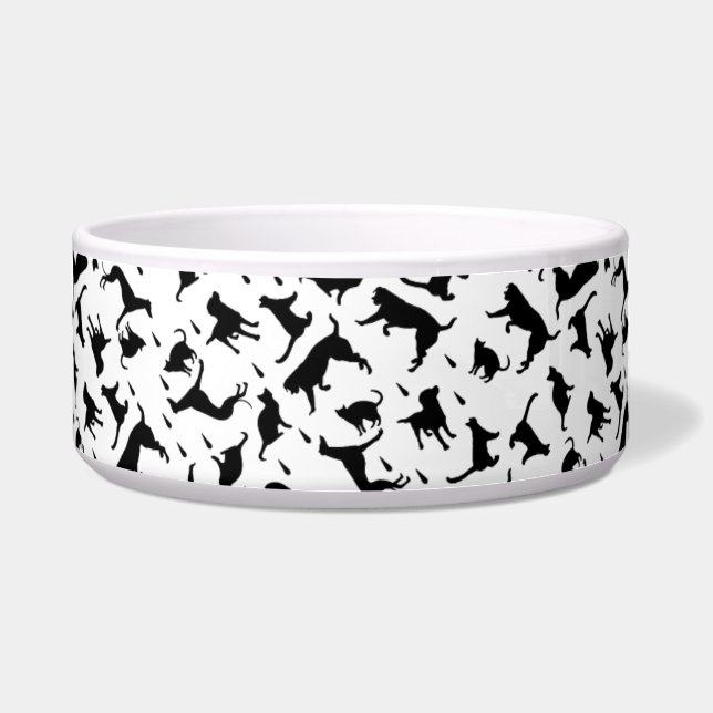 Cute Dog Silhouette Pattern Monochrome Voerbakje (Voorkant)