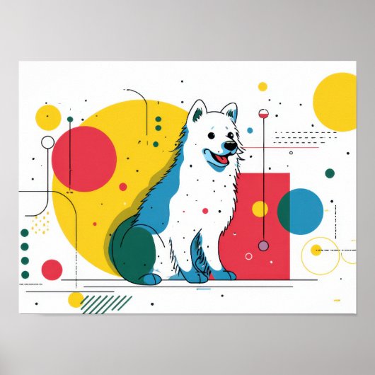 Cute dog sits in colorful art space poster (Voorkant)