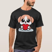 Cute dog sitting and holding heart t-shirt (Voorkant)