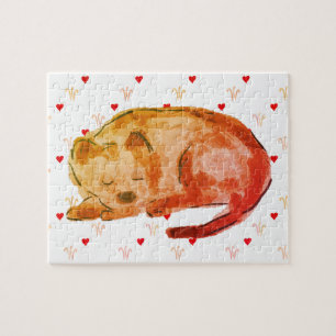 Cute Dog Slaping Hearts Waterverf Legpuzzel