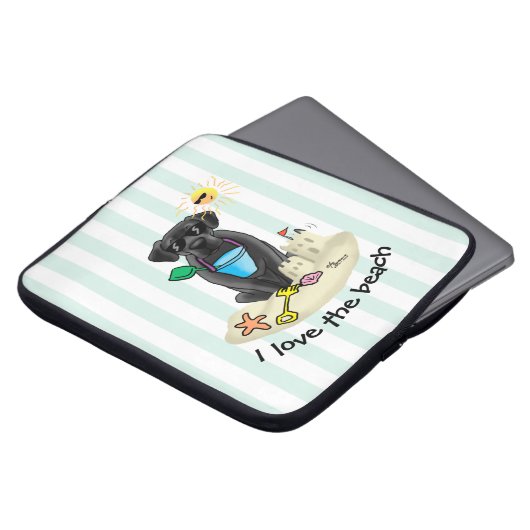 Cute Dog - Summer Beach Black Labrador Retriever Laptop Sleeve (Voorkant top)