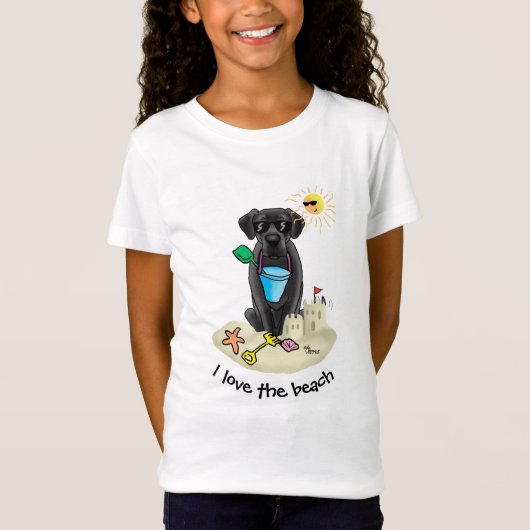 Cute Dog Summer Beach Black Labrador Retriever T-shirt (Voorkant)
