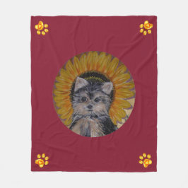 Cute Dog, Sunflower and Gold Paws Fleece Deken