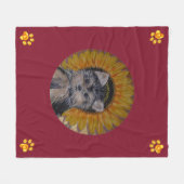 Cute Dog, Sunflower and Gold Paws Fleece Deken (Voorkant (Horizontaal))