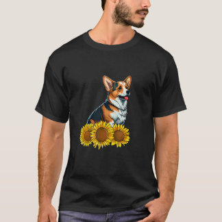 Cute Dog  Sunflower Flower Floral Graphic for Wome T-shirt