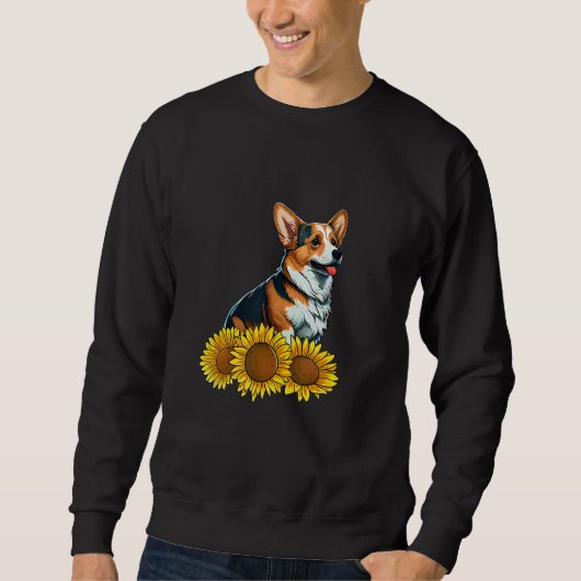 Cute Dog  Sunflower Flower Floral Graphic for Wome Trui (Voorkant)