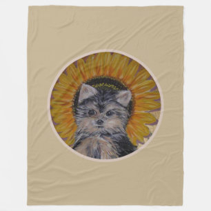 Cute Dog, Sunflower on Light Beige Fleece Deken