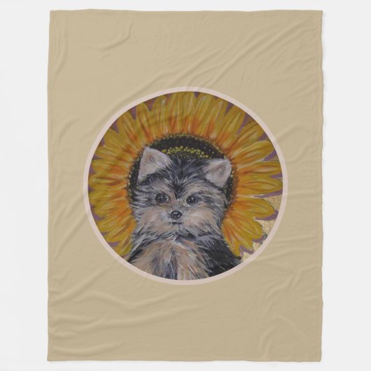 Cute Dog, Sunflower on Light Beige Fleece Deken (Voorkant)