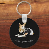 Cute Dog Tan Black White I Love My Chihuahua Sleutelhanger (Voorkant)