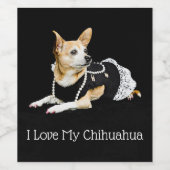 Cute Dog Tan Black White I Love My Chihuahua Wijn Etiket (Enkel label)