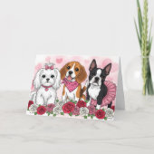 Cute Dog Trio Roses Valentine's Day Card - Pet Lov Kaart (Voorkant)