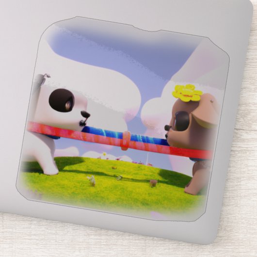 Cute Dog Tug of War Speelgoed Sticker (Detail)