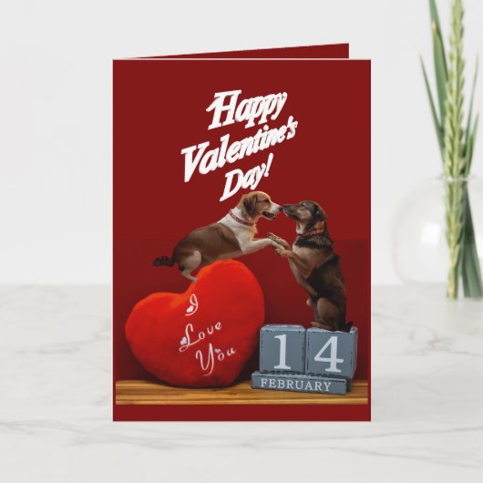 Cute Dog Valentine’s Day Folded Greeting Card Kaart (Voorkant)
