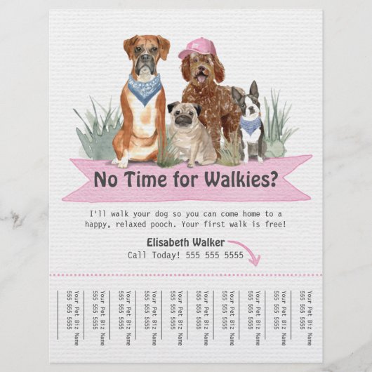 Cute Dog Walker Flyer-scheurblad roze banner Flyer (Voorkant)