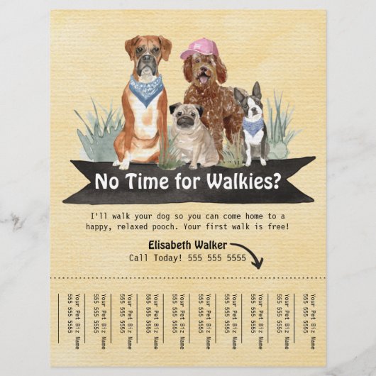 Cute Dog Walker Flyer-scheurplaat zwarte banner Flyer (Voorkant)