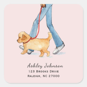 Cute Dog walker met adres Vierkante Sticker