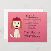Cute Dog Walking Dog Grooming Business on Pink Briefkaart (Voorkant / Achterkant)