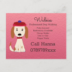 Cute Dog Walking Dog Grooming Business on Pink Briefkaart